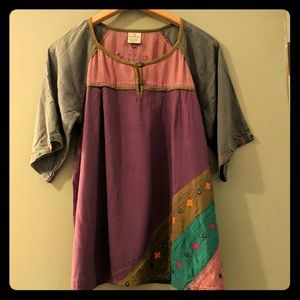 Sacred Threads top with glass & stitching accents